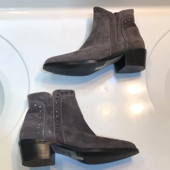 Sesto Meucci Women’s Italian Leather Suede Studded Gray Ankle Heeled Boots