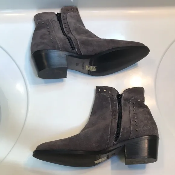 Sesto Meucci Women’s Italian Leather Suede Studded Gray Ankle Heeled Boots