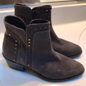 Sesto Meucci Women’s Italian Leather Suede Studded Gray Ankle Heeled Boots