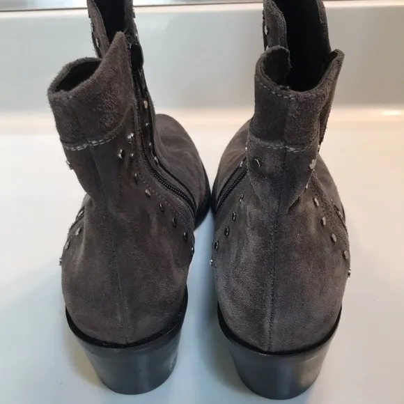 Sesto Meucci Women’s Italian Leather Suede Studded Gray Ankle Heeled Boots