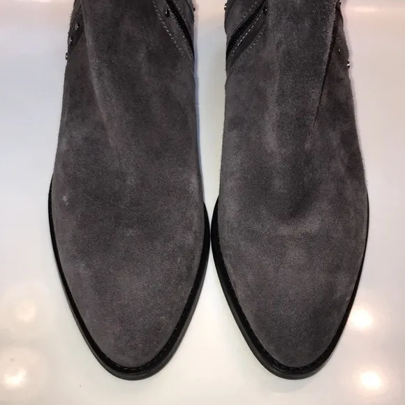 Sesto Meucci Women’s Italian Leather Suede Studded Gray Ankle Heeled Boots