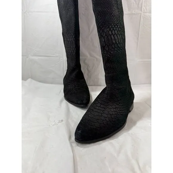 Seychelles Anthropologie Black Victory Croc Over The Knee Boots Leather size 6