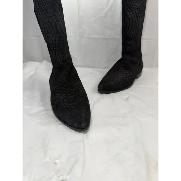 Seychelles Anthropologie Black Victory Croc Over The Knee Boots Leather size 6