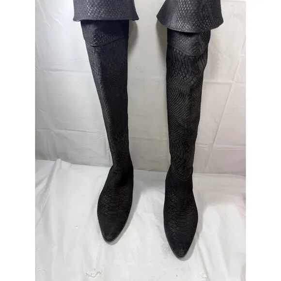 Seychelles Anthropologie Black Victory Croc Over The Knee Boots Leather size 6