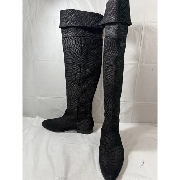 Seychelles Anthropologie Black Victory Croc Over The Knee Boots Leather size 6