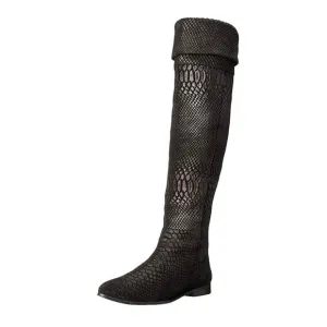 Seychelles Anthropologie Black Victory Croc Over The Knee Boots Leather size 6