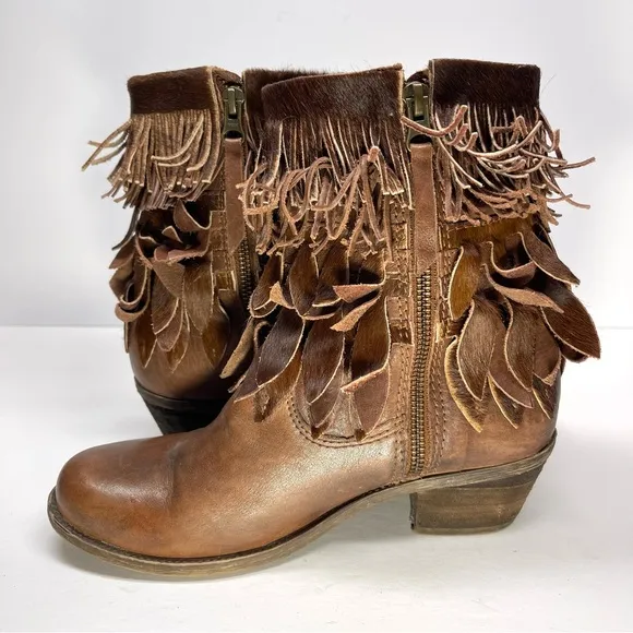 Sheridan Mia Genuine Calf Hair Fringe Leather Western Boot Size EU 37 US 6.5