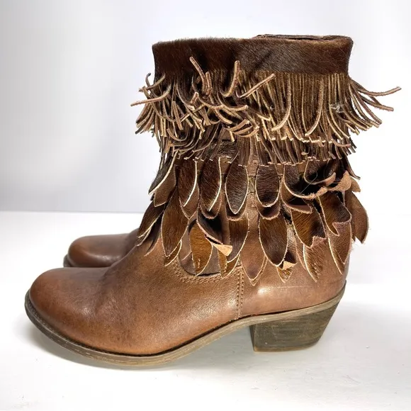 Sheridan Mia Genuine Calf Hair Fringe Leather Western Boot Size EU 37 US 6.5