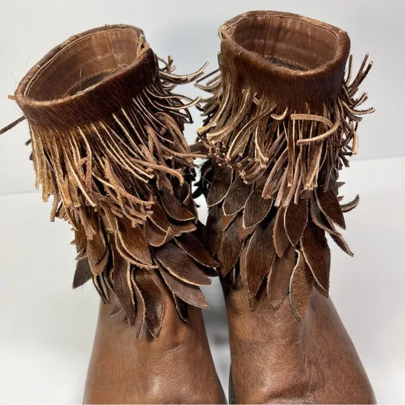 Sheridan Mia Genuine Calf Hair Fringe Leather Western Boot Size EU 37 US 6.5