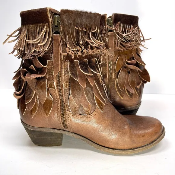Sheridan Mia Genuine Calf Hair Fringe Leather Western Boot Size EU 37 US 6.5