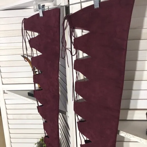 Shoedazzle Over-the-Knee Boots Soft Faux Suede Cut-Out Details Burgundy Red W 11