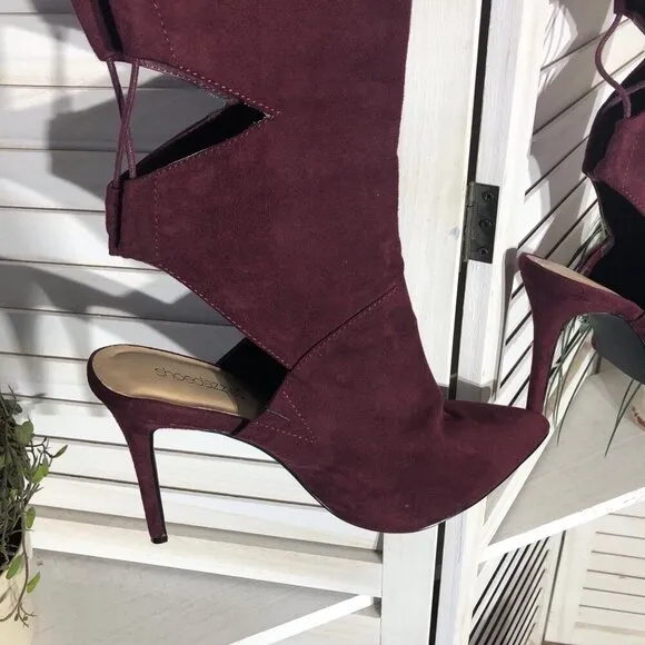 Shoedazzle Over-the-Knee Boots Soft Faux Suede Cut-Out Details Burgundy Red W 11