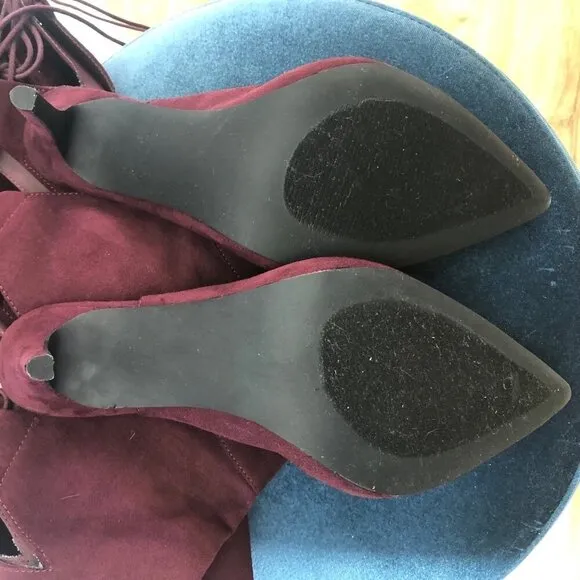 Shoedazzle Over-the-Knee Boots Soft Faux Suede Cut-Out Details Burgundy Red W 11