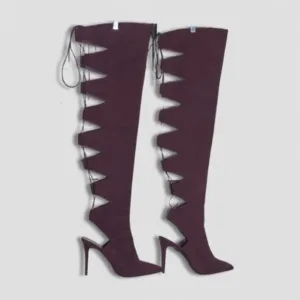 Shoedazzle Over-the-Knee Boots Soft Faux Suede Cut-Out Details Burgundy Red W 11