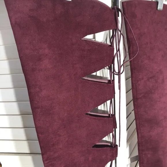 Shoedazzle Over-the-Knee Boots Soft Faux Suede Cut-Out Details Burgundy Red W 11
