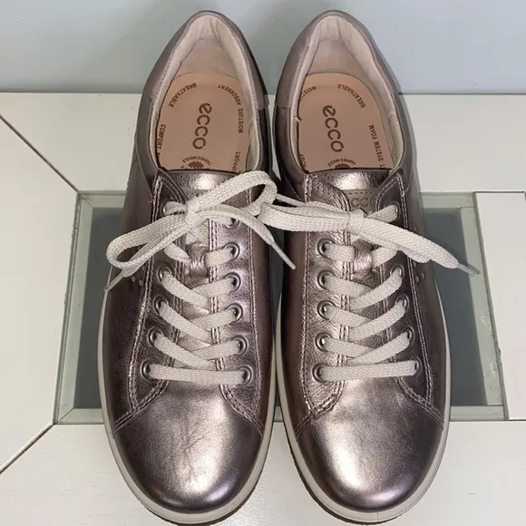 Shoes Ecco Chase Ii Tie In Moon Rock Metallic Women Casual Sneaker 40 (US 9-9.5)