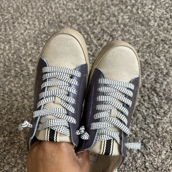 Shu Shop Mia Teal Star Sneakers Shoes Gray Leather Size 6.5 New