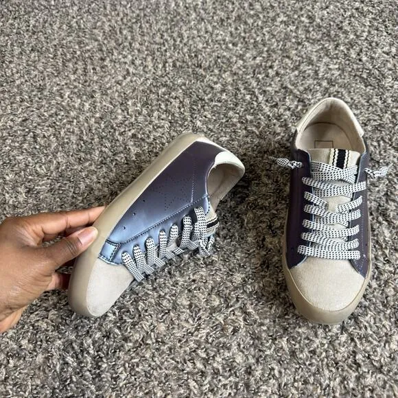 Shu Shop Mia Teal Star Sneakers Shoes Gray Leather Size 6.5 New
