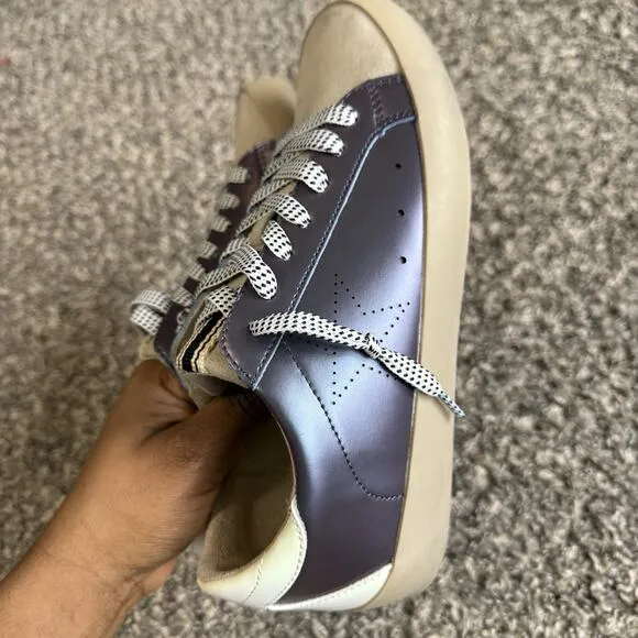 Shu Shop Mia Teal Star Sneakers Shoes Gray Leather Size 6.5 New