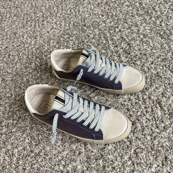 Shu Shop Mia Teal Star Sneakers Shoes Gray Leather Size 6.5 New