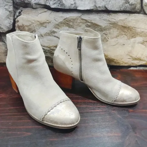 Silent D Moneybag Ankle Boots Tawny Suede Leather Beige US 6.5