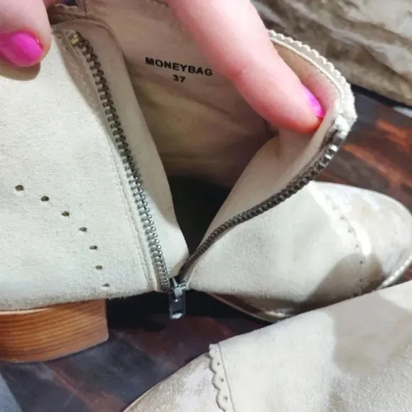 Silent D Moneybag Ankle Boots Tawny Suede Leather Beige US 6.5