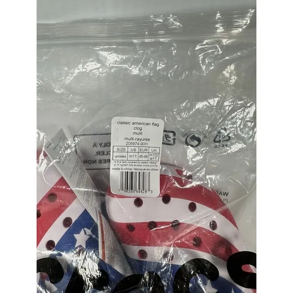 Size 11 Mens Crocs Classic American Flag Clog 205974-90H USA Red White Blue NEW