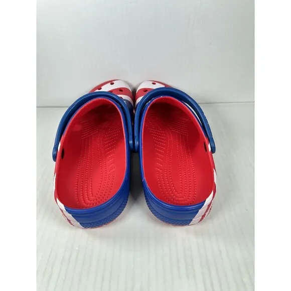 Size 11 Mens Crocs Classic American Flag Clog 205974-90H USA Red White Blue NEW