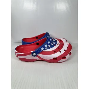 Size 11 Mens Crocs Classic American Flag Clog 205974-90H USA Red White Blue NEW