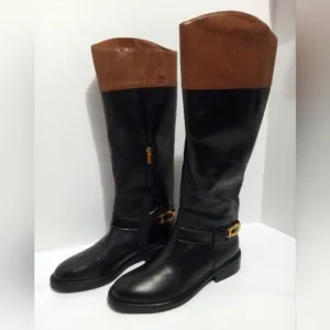 Size 8.5 Vince Camuto Black and Brown Leather Bridle Bit Knee High Boots