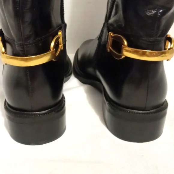 Size 8.5 Vince Camuto Black and Brown Leather Bridle Bit Knee High Boots