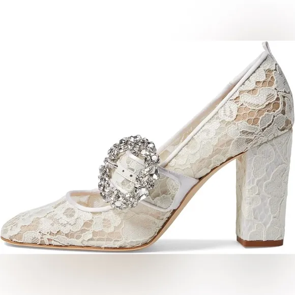 SJP BY SARAH JESSICA PARKER CELINE WHITE LACE RHINESTONE PUMPS 35.5 5.5