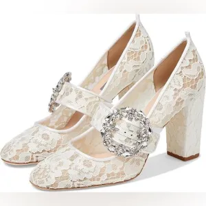 SJP BY SARAH JESSICA PARKER CELINE WHITE LACE RHINESTONE PUMPS 35.5 5.5