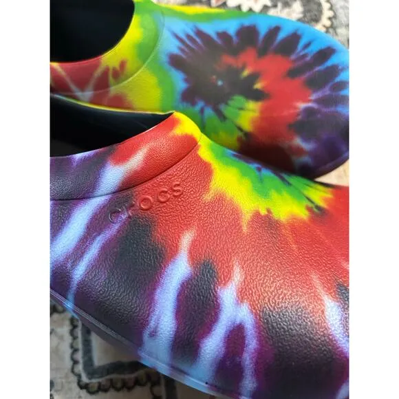 Slip Resistant Crocs Men’s Workwear Tie Dye Chef slip on kitchen Shoes Size 11