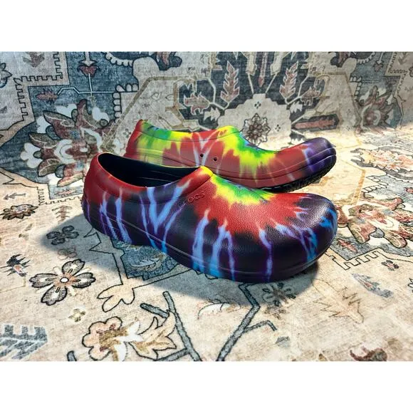 Slip Resistant Crocs Men’s Workwear Tie Dye Chef slip on kitchen Shoes Size 11