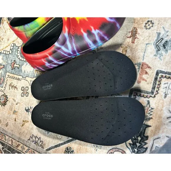 Slip Resistant Crocs Men’s Workwear Tie Dye Chef slip on kitchen Shoes Size 11