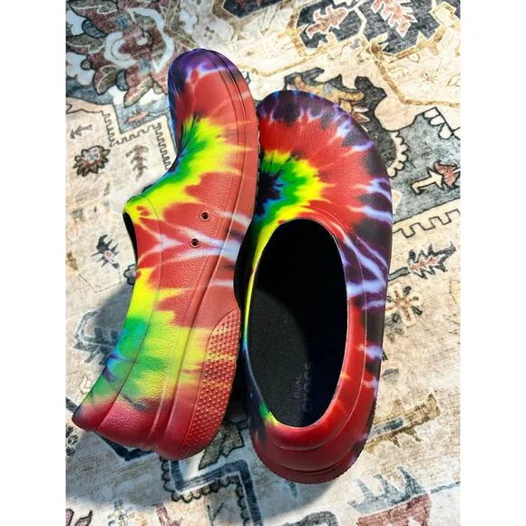 Slip Resistant Crocs Men’s Workwear Tie Dye Chef slip on kitchen Shoes Size 11