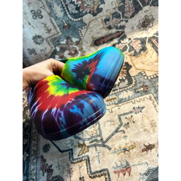 Slip Resistant Crocs Men’s Workwear Tie Dye Chef slip on kitchen Shoes Size 11