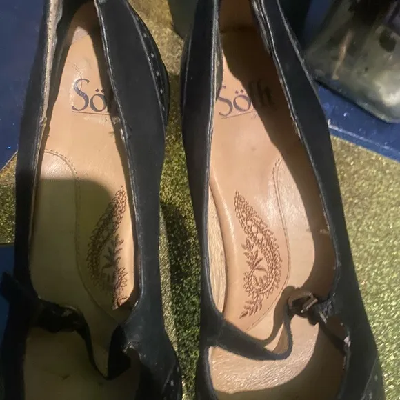 SOFFT MARY JANE BLACK SUEDE LEATHER PERFORATED THICK HEELED Shoes CLASSIC LOVELY
