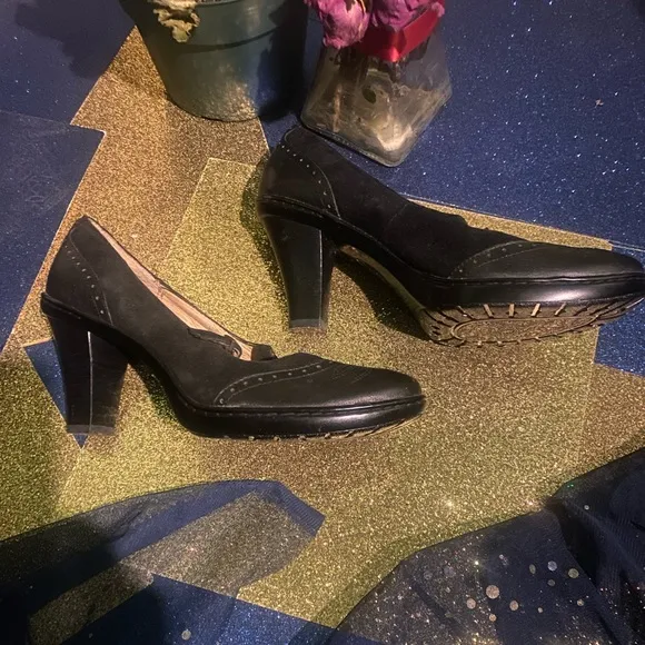 SOFFT MARY JANE BLACK SUEDE LEATHER PERFORATED THICK HEELED Shoes CLASSIC LOVELY