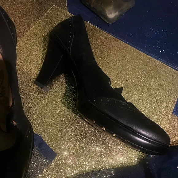 SOFFT MARY JANE BLACK SUEDE LEATHER PERFORATED THICK HEELED Shoes CLASSIC LOVELY