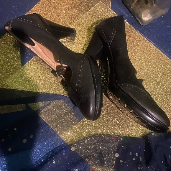 SOFFT MARY JANE BLACK SUEDE LEATHER PERFORATED THICK HEELED Shoes CLASSIC LOVELY