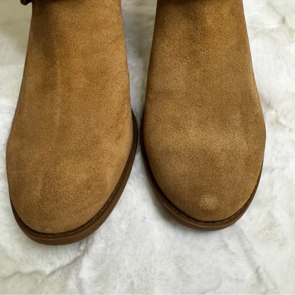 Sole Society Tan Suede Ankle Boots Size 7.5 Perforated Design Buckle Accent NEW