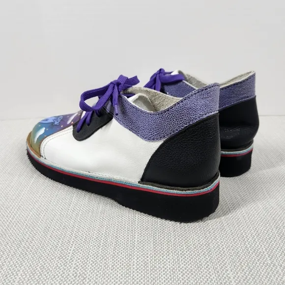 Soletech size 9 lace up leather shoes hand painted cat multicolor
