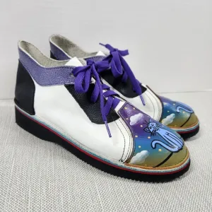 Soletech size 9 lace up leather shoes hand painted cat multicolor