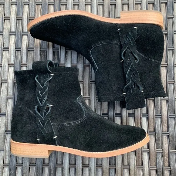 Soludos Braided Black Suede Ankle Boots