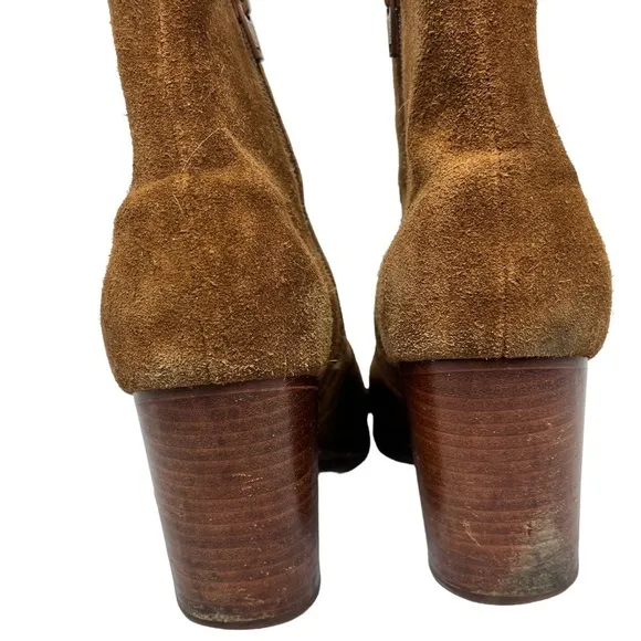 Soludos Emma Brown Stacked Heeled Chestnut Suede Ankle Boots Booties 9.5