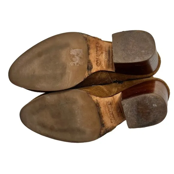 Soludos Emma Brown Stacked Heeled Chestnut Suede Ankle Boots Booties 9.5