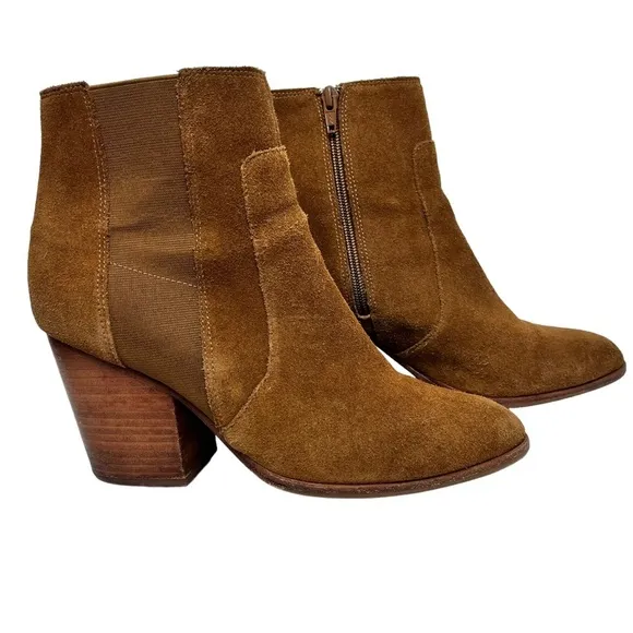Soludos Emma Brown Stacked Heeled Chestnut Suede Ankle Boots Booties 9.5
