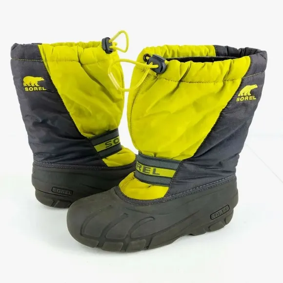 Sorel 1831 Gray &amp; Yellow Insulated Waterproof Snow Boots Kids Size 12